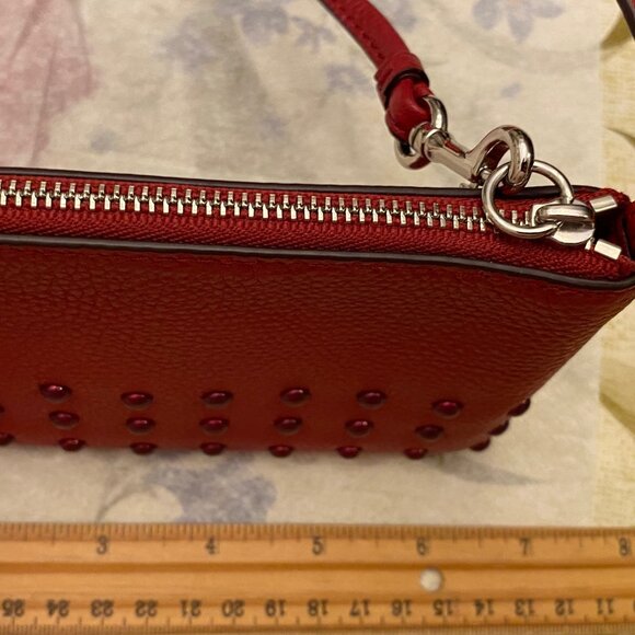 Nice COACH Leather Wristlet w/Studs 2 CC Slots Inside Red 6" x 4" Brand New - Picture 3 of 6